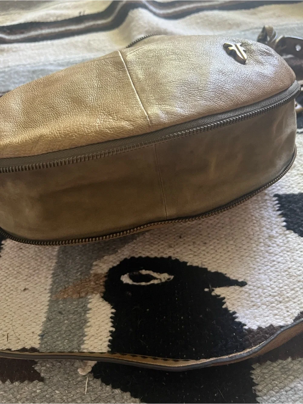Frye Beige/Tan Leather Hobo with Brass Logo Tag